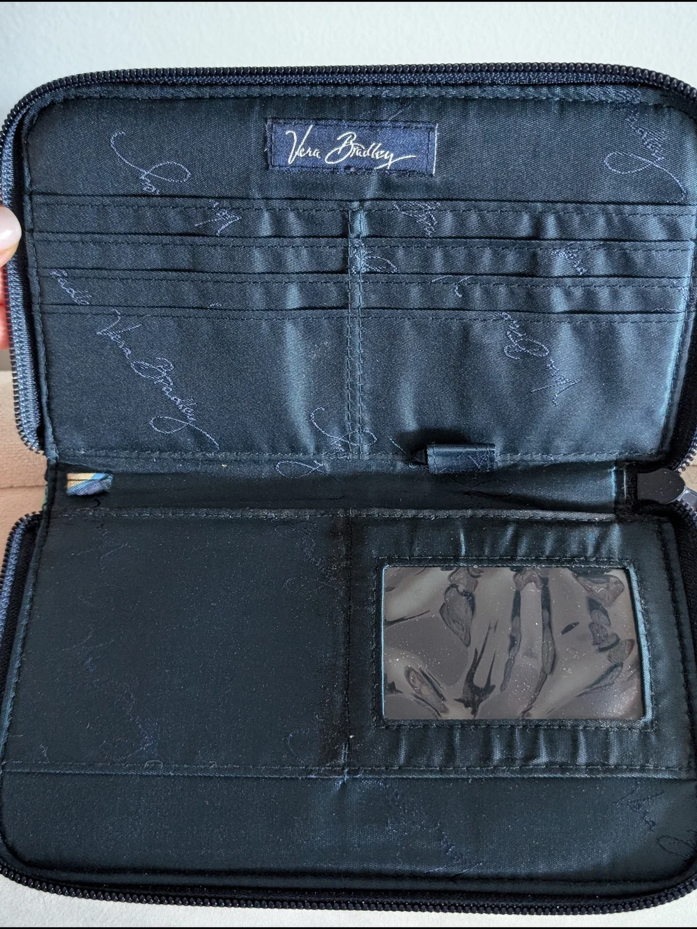 Vera Bradley Blue, Black, and White Floral Quilted Zip Wallet - Picture 3 of 3